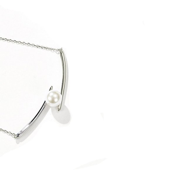 NEW Silver Gold Curved Line Stick Pearl Necklace - Picture 6 of 6